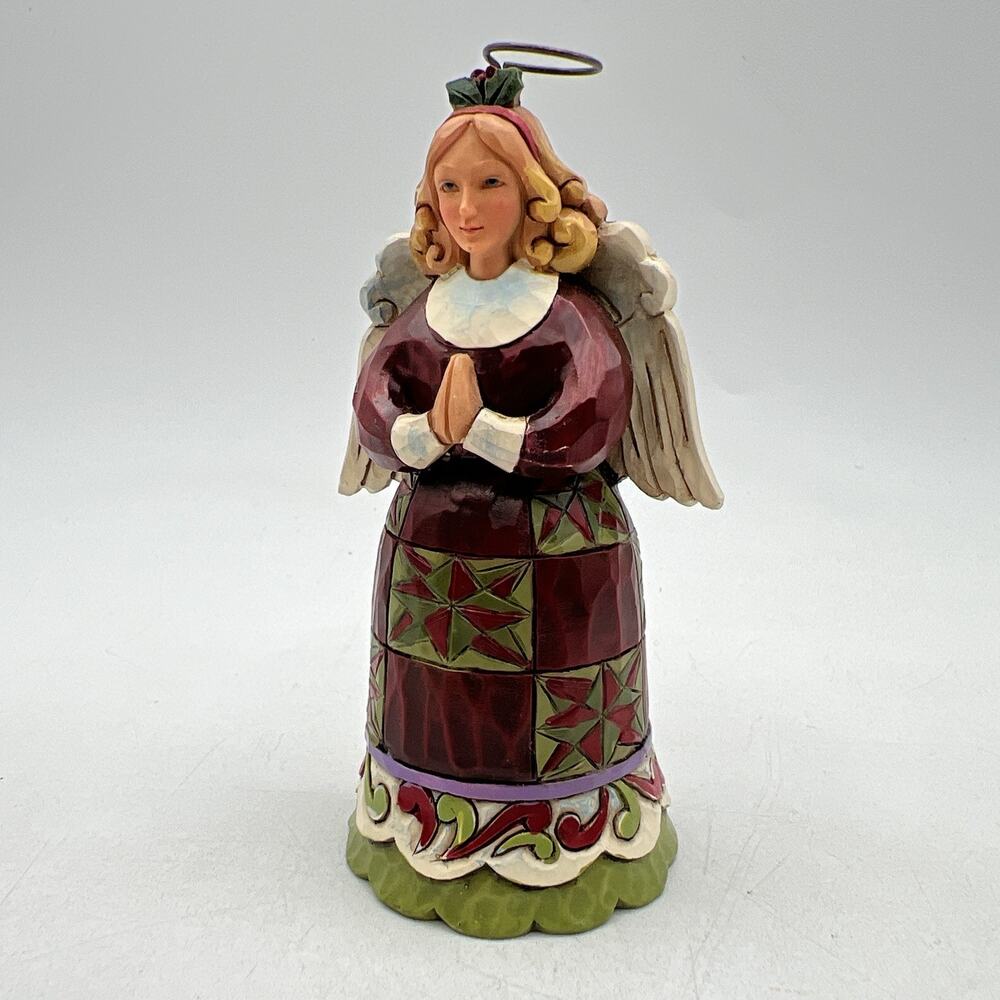 Jim Shore Christmas Angel Praying Figurine 4027768 Green Red 3.5" Heart Creek